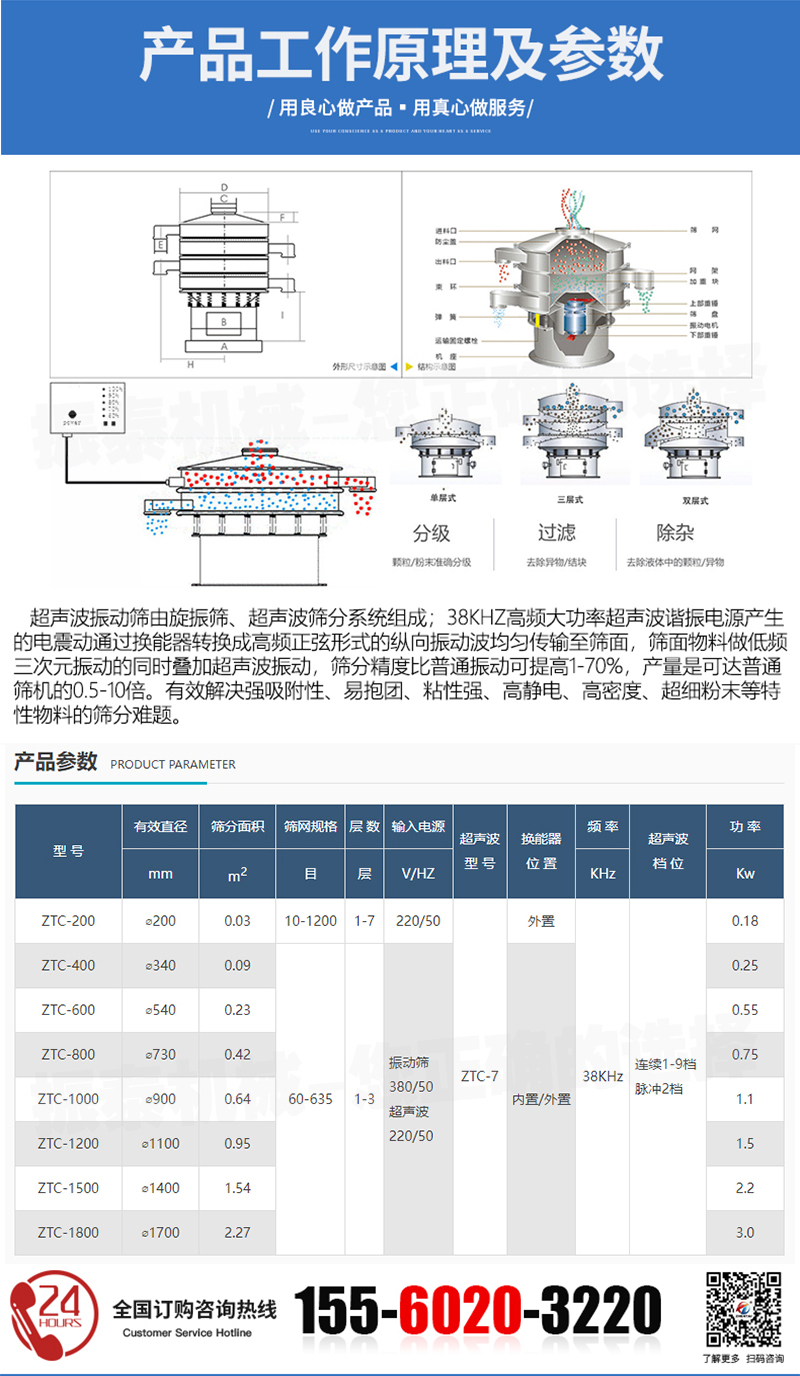 氧化銻超聲波振動篩的技術參數